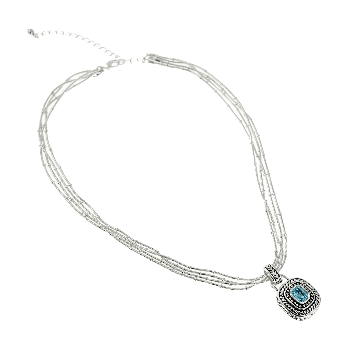 Convertible Aqua Blue Austrian Crystal Multi-Chain Silver Tone Necklace with Removable Pendant