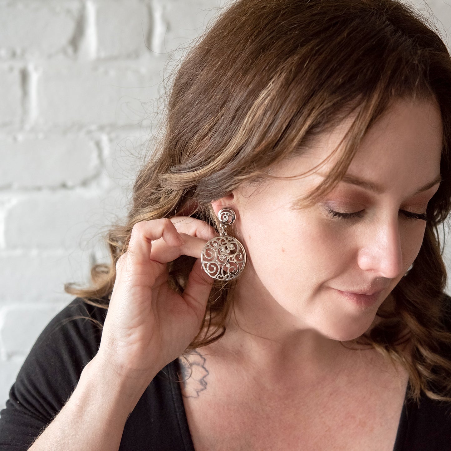 Fancy Lace Crystal Dangle Earrings