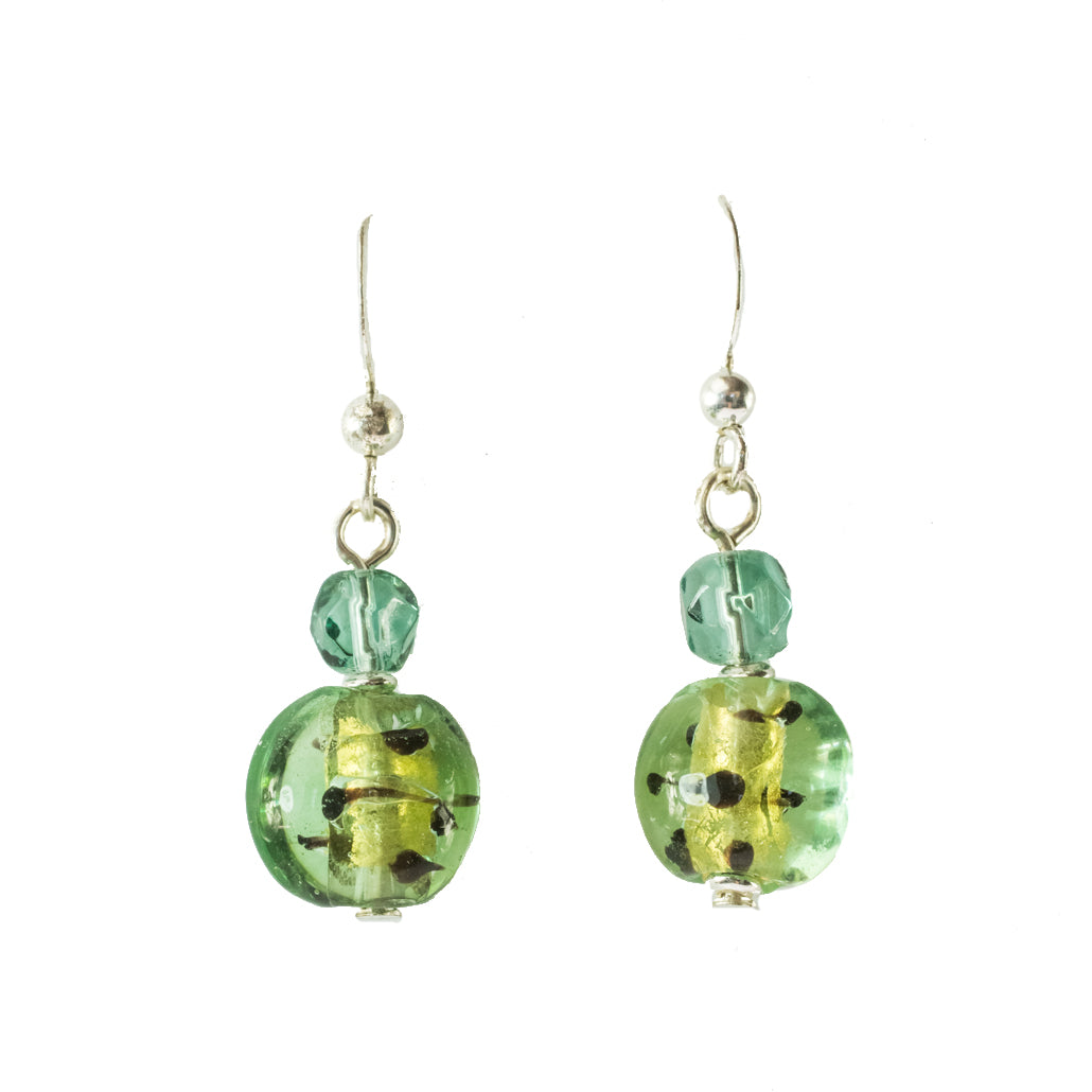 Summer Beach Green Glass Bead Necklace and Drop Earring Set with Silver Tone Wire