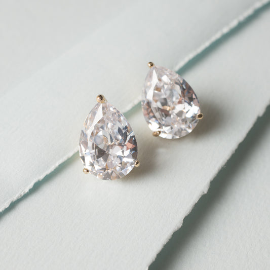 Elegant Teardrop Crystal Cubic Zirconia Stud Earrings for Wedding, Bridal, Special Occasions