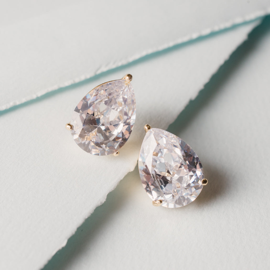 Elegant Teardrop Crystal Cubic Zirconia Stud Earrings for Wedding, Bridal, Special Occasions