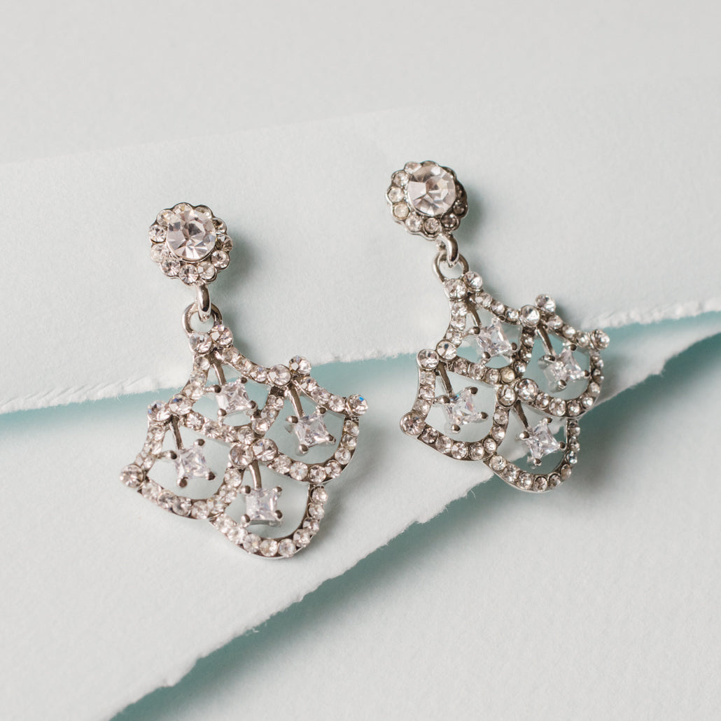 Elegant Harlequin Austrian Crystal Drop Earrings - Bridal Wedding Special Occasion Statement Earrings
