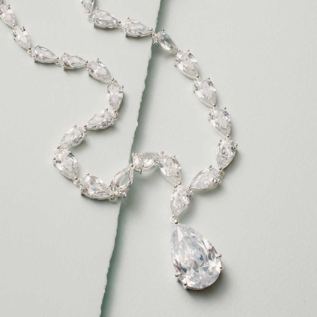 cubic zirconia necklace-diamond necklace-silver necklace-jewelry for the bride