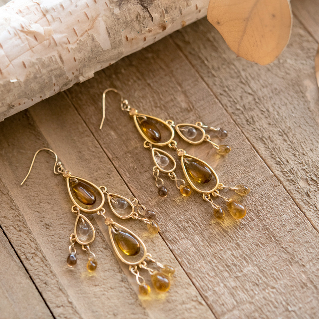 Elegant 3 Inch Gold Tone Beaded Chandelier Drop Earrings with Resin Beads