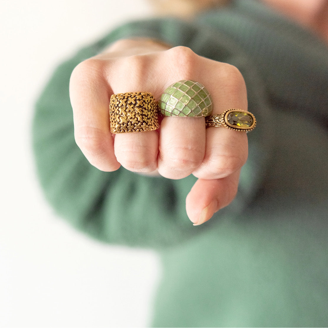 Moss Green Enamel Dome Statement Ring
