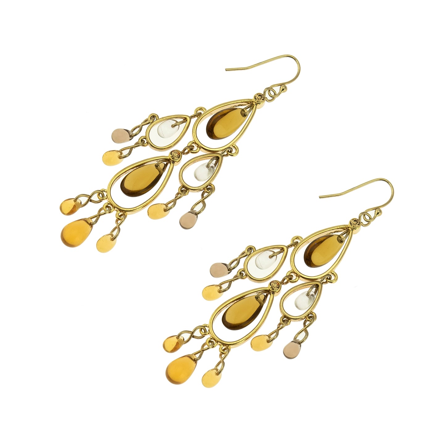 Elegant 3 Inch Gold Tone Beaded Chandelier Drop Earrings with Resin Beads