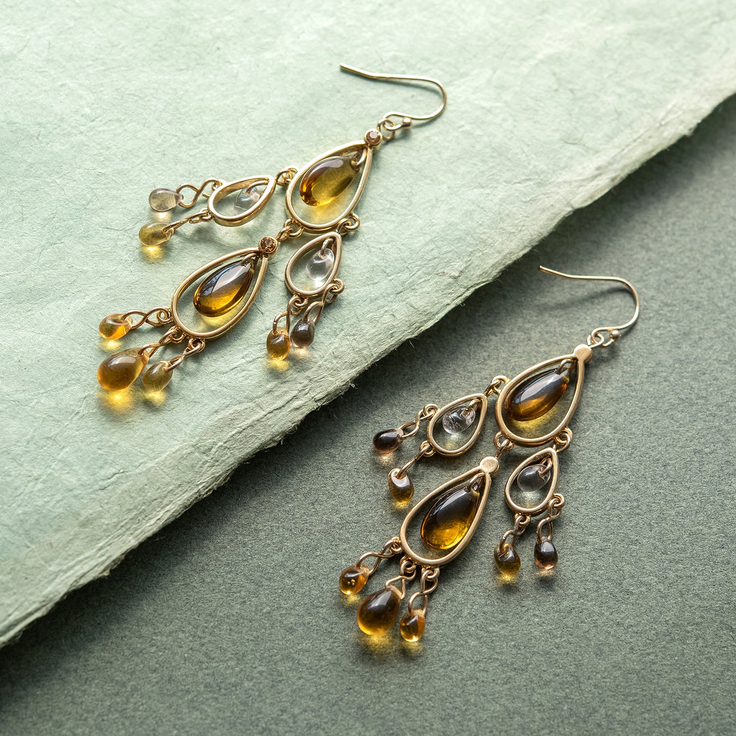 Elegant 3 Inch Gold Tone Beaded Chandelier Drop Earrings with Resin Beads