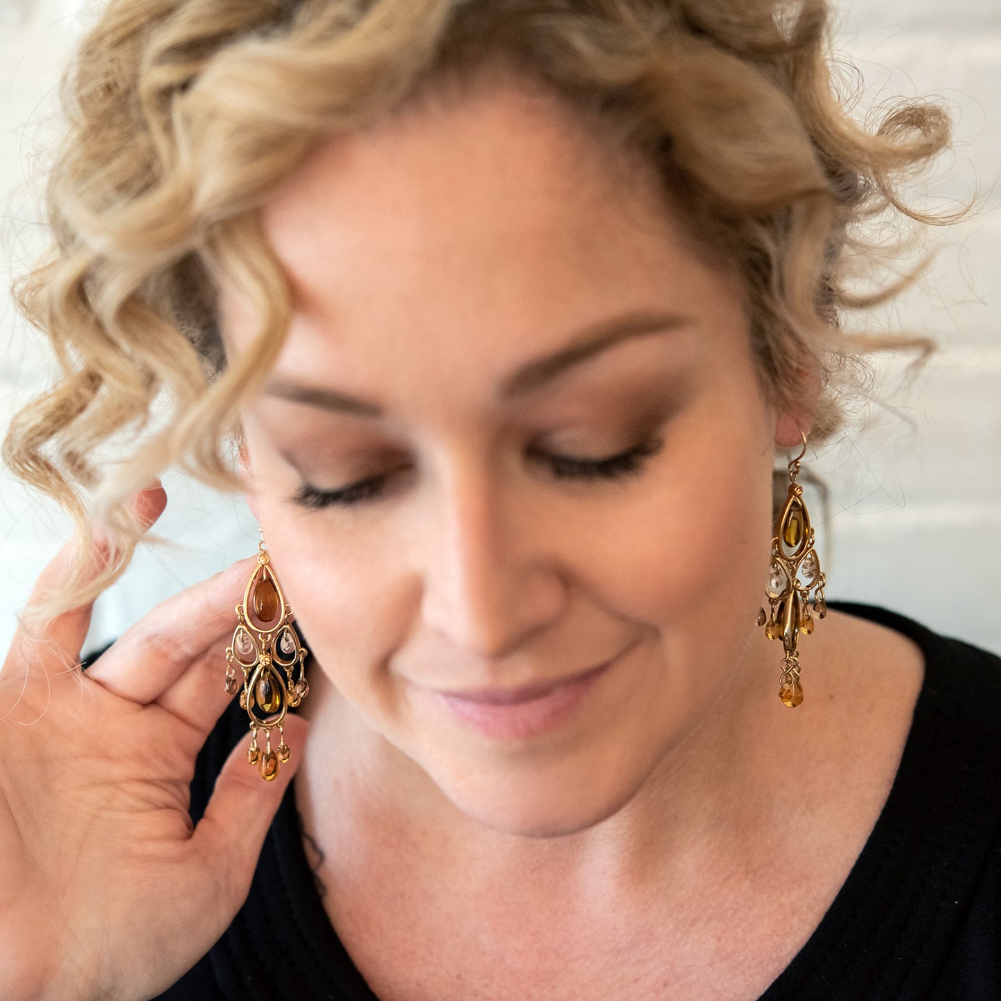 Elegant 3 Inch Gold Tone Beaded Chandelier Drop Earrings with Resin Beads
