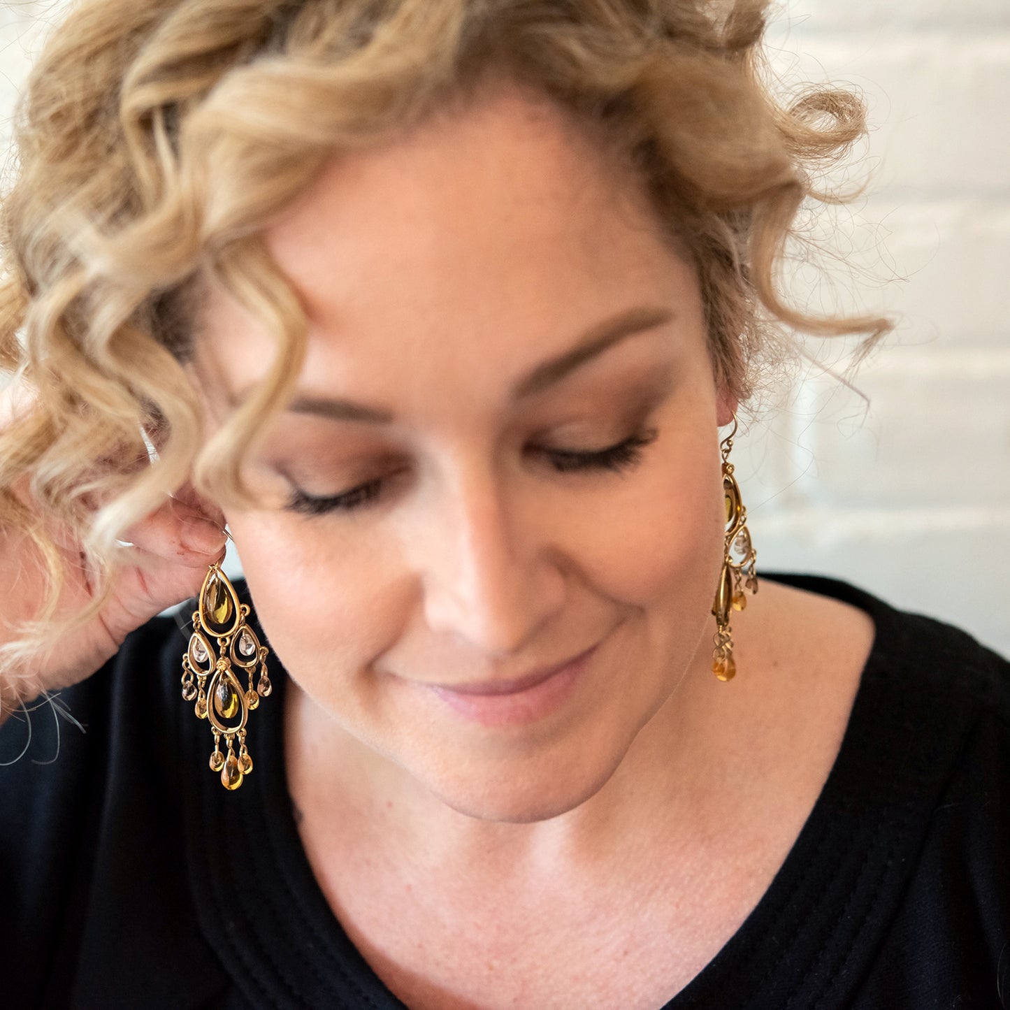 Elegant 3 Inch Gold Tone Beaded Chandelier Drop Earrings with Resin Beads