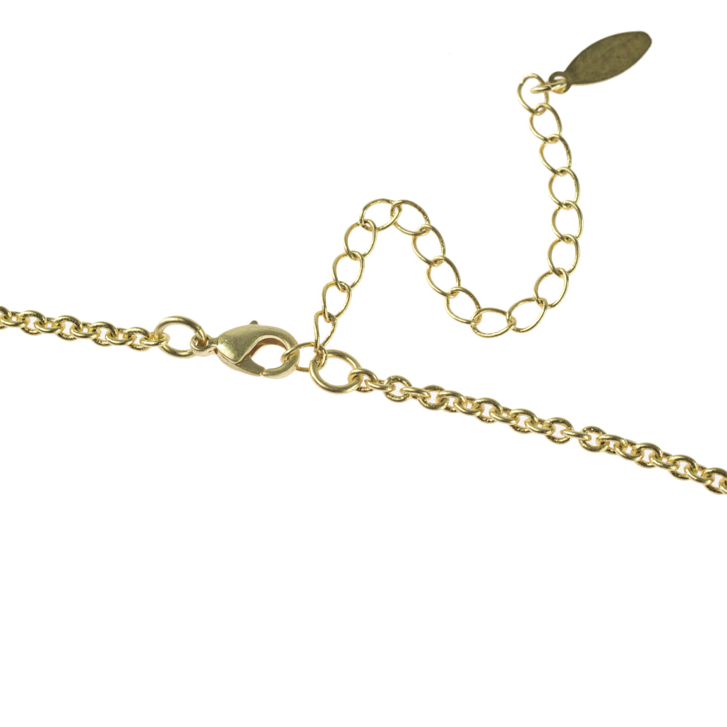 Gold Tone Textured Circle Pendant Necklace with Crystal Rim, 17 Inch Chain with 3 Inch Extender