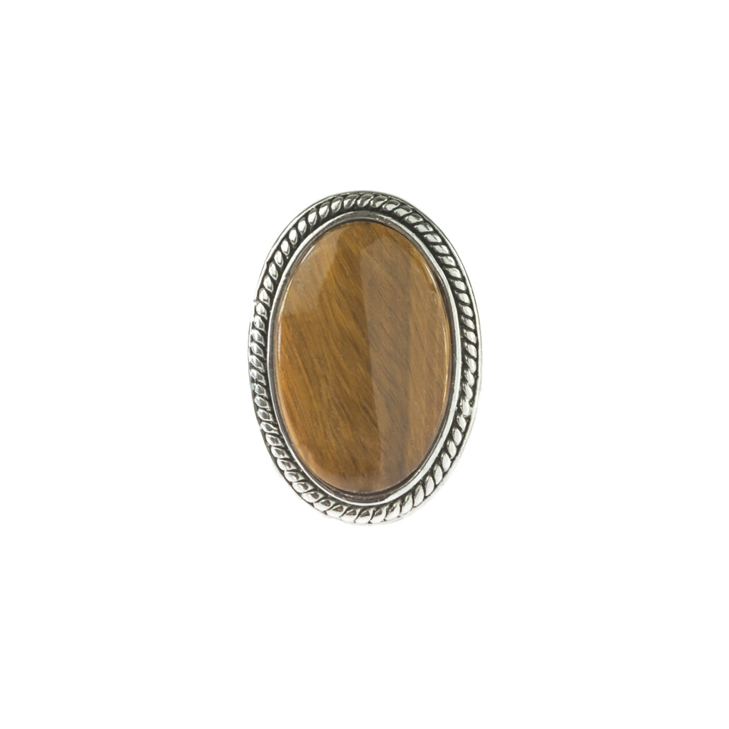 Oval Tiger Eye Statement Ring with Ornate Band