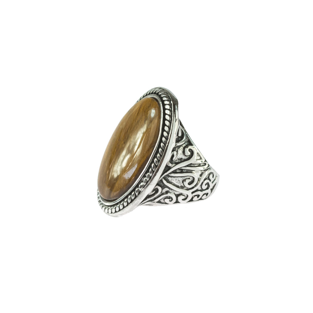 Oval Tiger Eye Statement Ring with Ornate Band