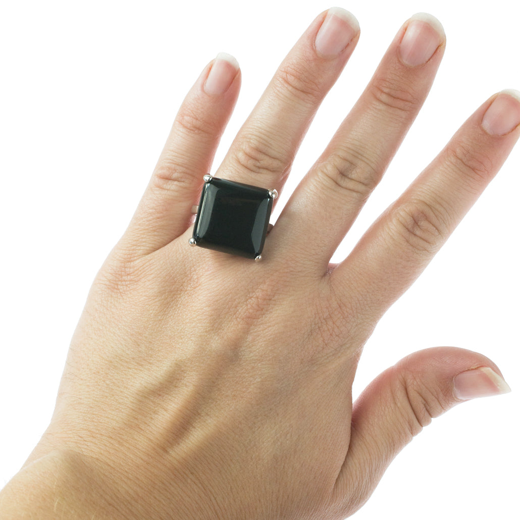 Square Black Onyx Statement Ring