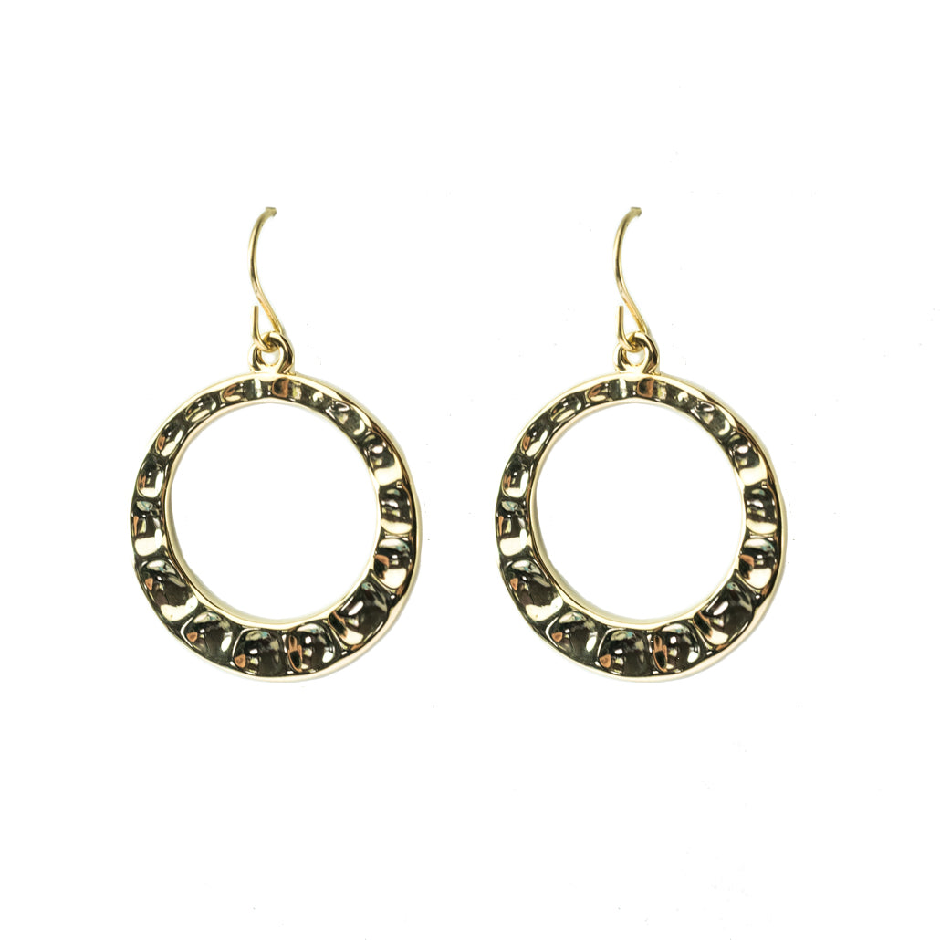Classic Gold Tone Round Hoop Earrings with Textured Design, 1.5 Inch Drop