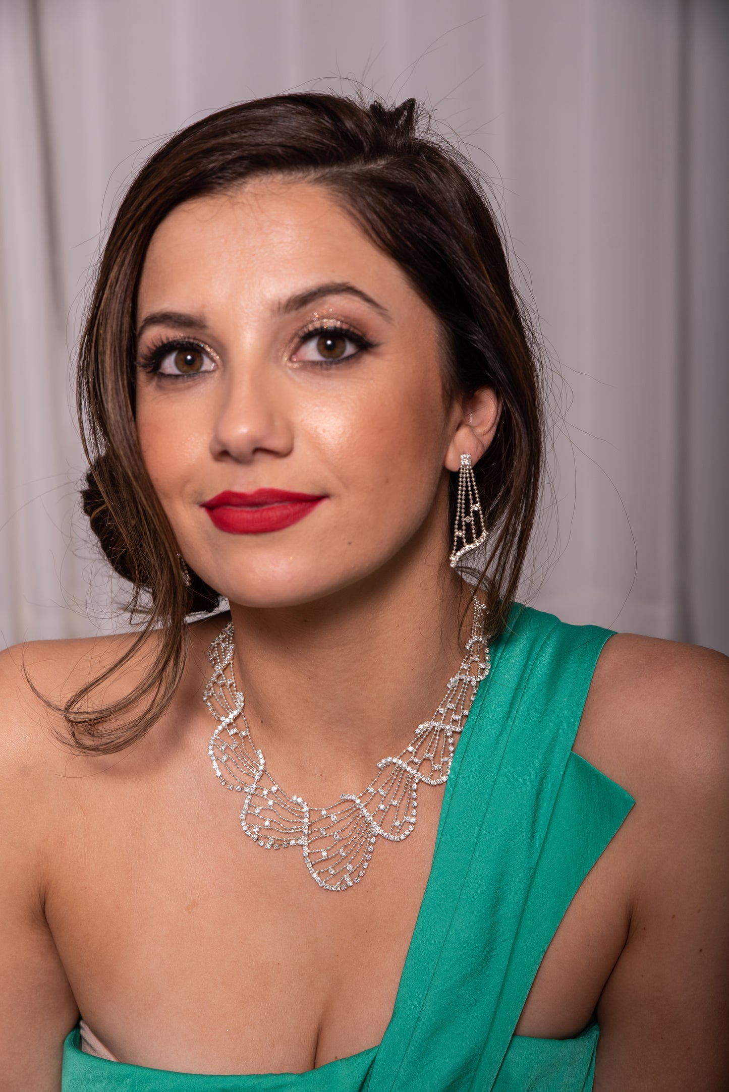 Elegant Austrian Crystal Wave Design Necklace and Earring Set - Adjustable Bridal Jewelry