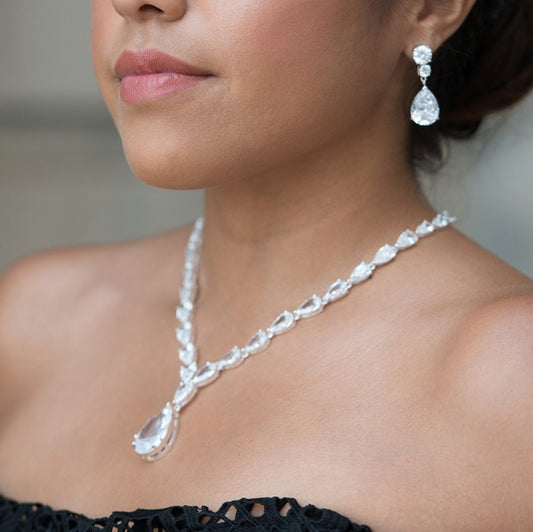 cubic zirconia necklace-diamond necklace-silver necklace-jewelry for the bride