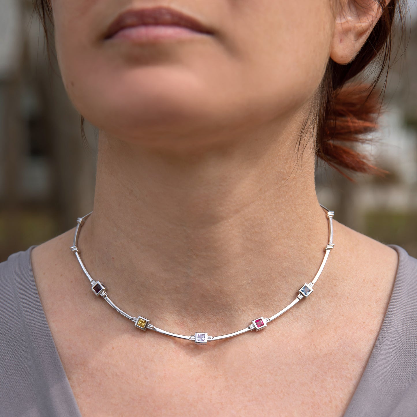 cubic zirconia necklace-silver necklace-layering jewelry-layering necklace