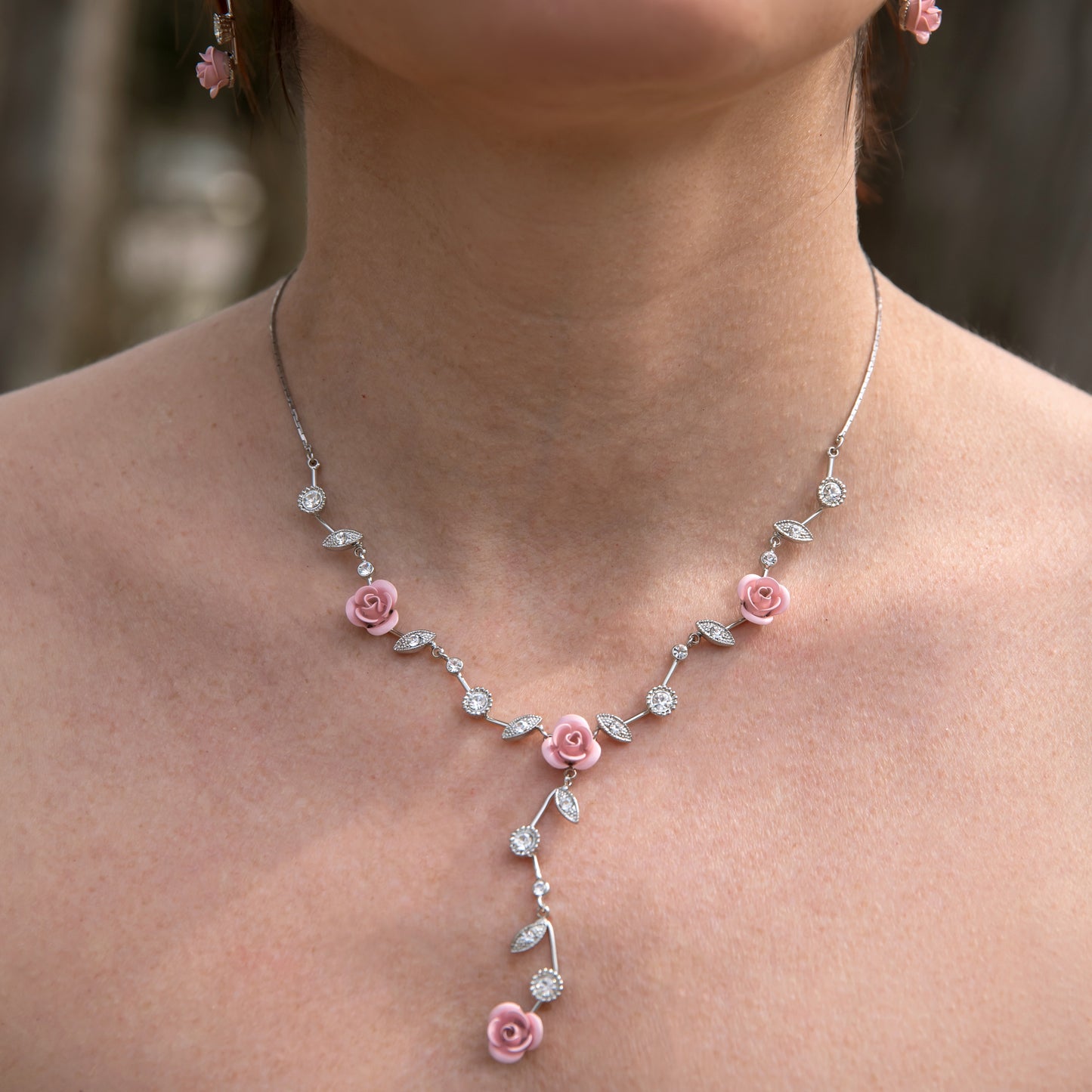 flower jewelry-pink rose jewelry-bridal jewelry-jewelry for the prom
