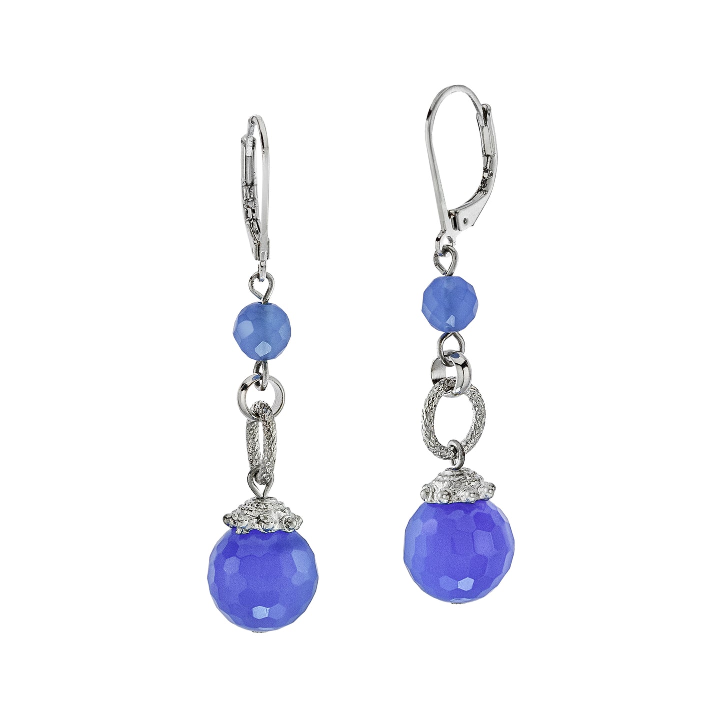 Elegant Blue Quartz Drop Dangle Earrings with Silver Tone Lever Back Closure - 2 Inch Length