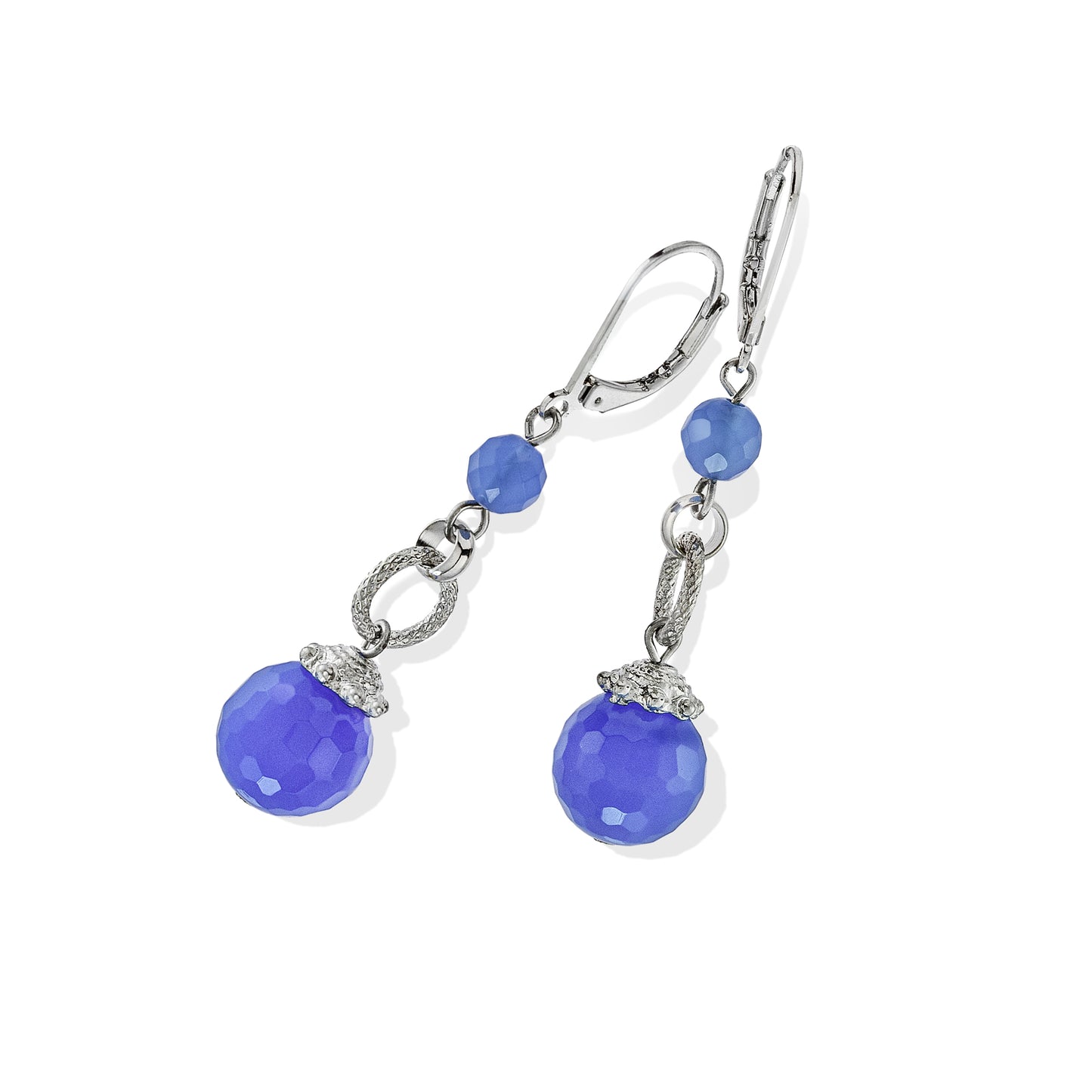 Elegant Blue Quartz Drop Dangle Earrings with Silver Tone Lever Back Closure - 2 Inch Length