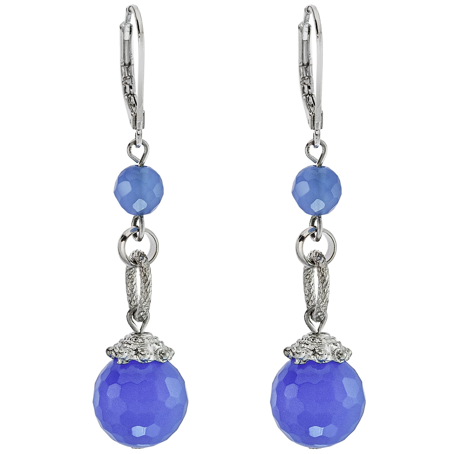 Elegant Blue Quartz Drop Dangle Earrings with Silver Tone Lever Back Closure - 2 Inch Length