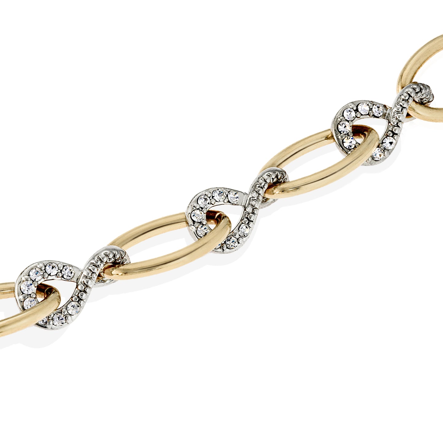 Two-Tone Crystal Link Chain Bracelet with Extender - Elegant Gold Silver Mixed Metal Fashion Jewelry for Women