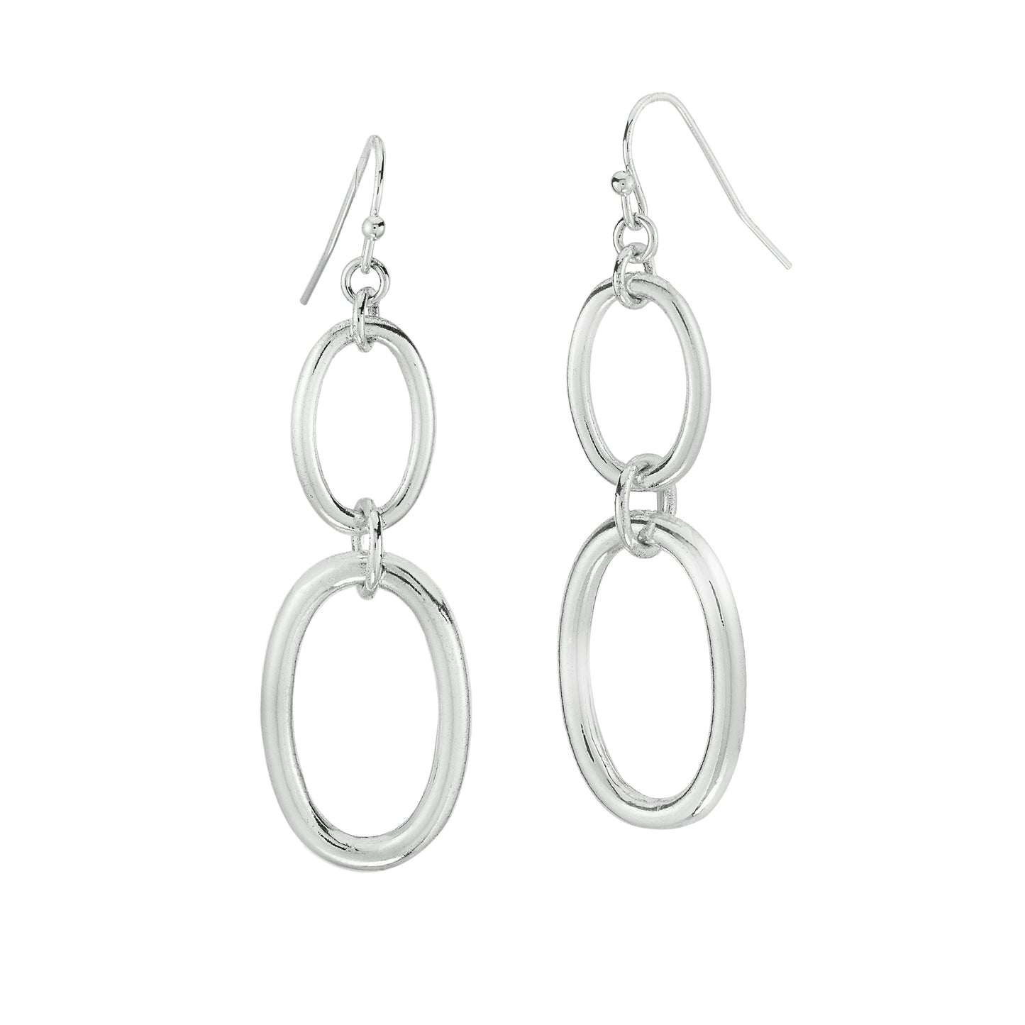 Silver Tone Double Oval Link Drop Dangle Earrings - Classic Fashion Jewelry for Women