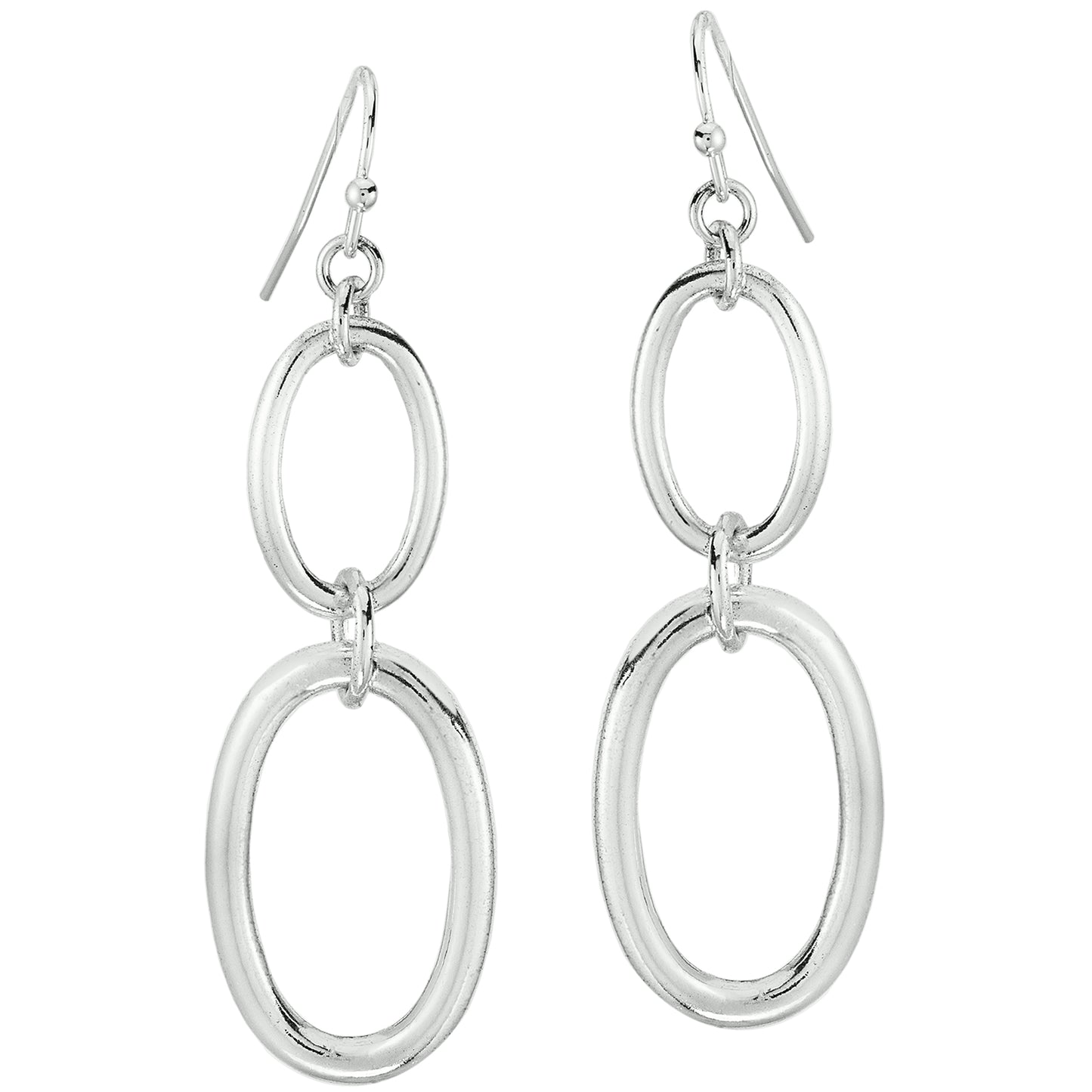 Silver Tone Double Oval Link Drop Dangle Earrings - Classic Fashion Jewelry for Women