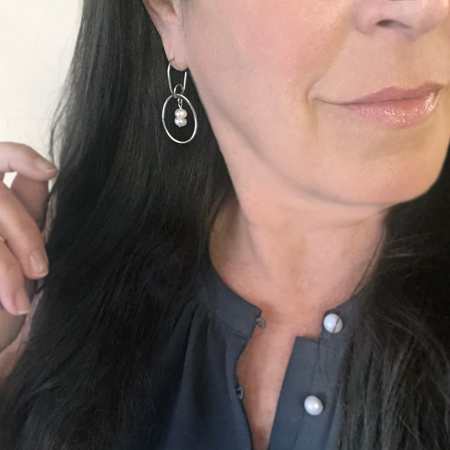 earrings-pearl earrings-stainless steel jewelry-silver earrings-dangle earrings