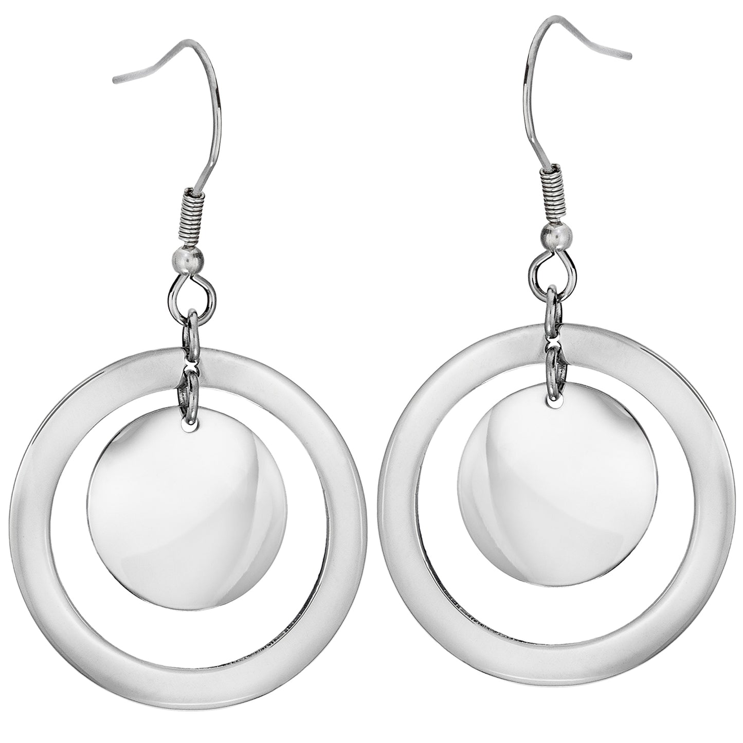 Modern Orbital Circle Drop Earrings - Waterproof Stainless Steel Dangle Earrings for Women