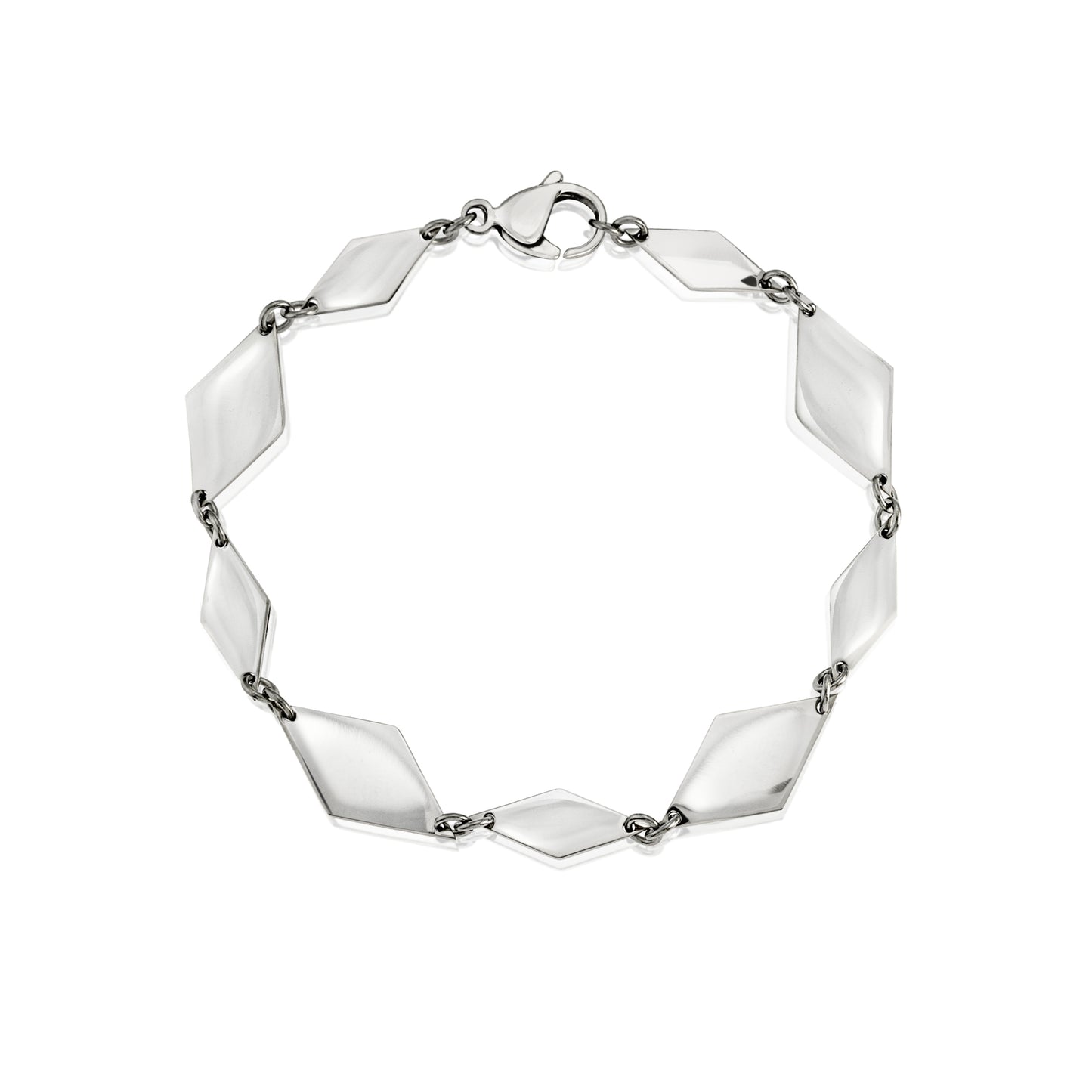 Modern Geometric Diamond Link Stainless Steel Bracelet with Lobster Clasp, 8.5 Inches