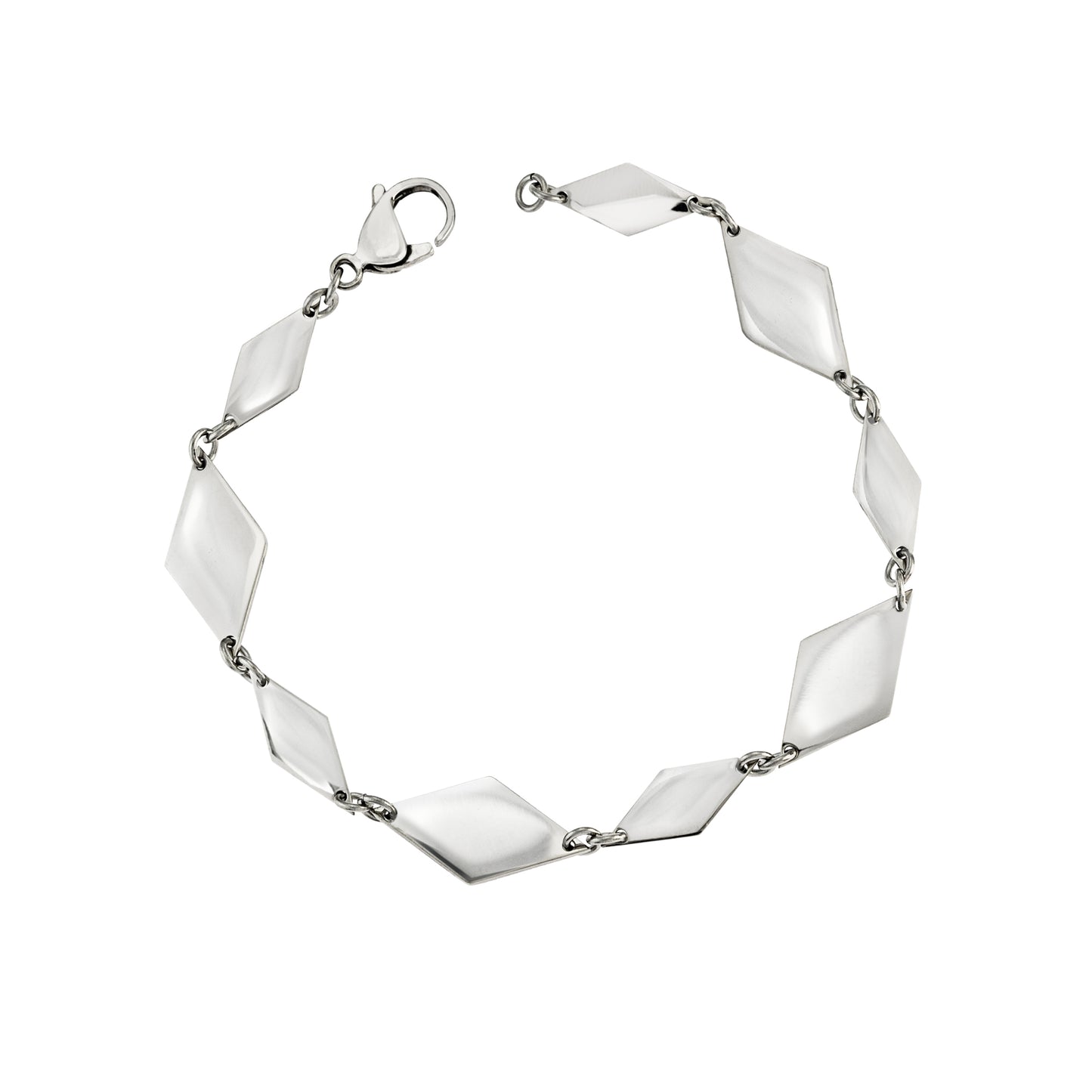 Modern Geometric Diamond Link Stainless Steel Bracelet with Lobster Clasp, 8.5 Inches