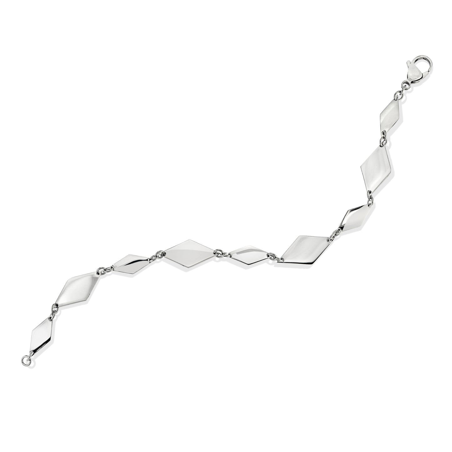 Modern Geometric Diamond Link Stainless Steel Bracelet with Lobster Clasp, 8.5 Inches