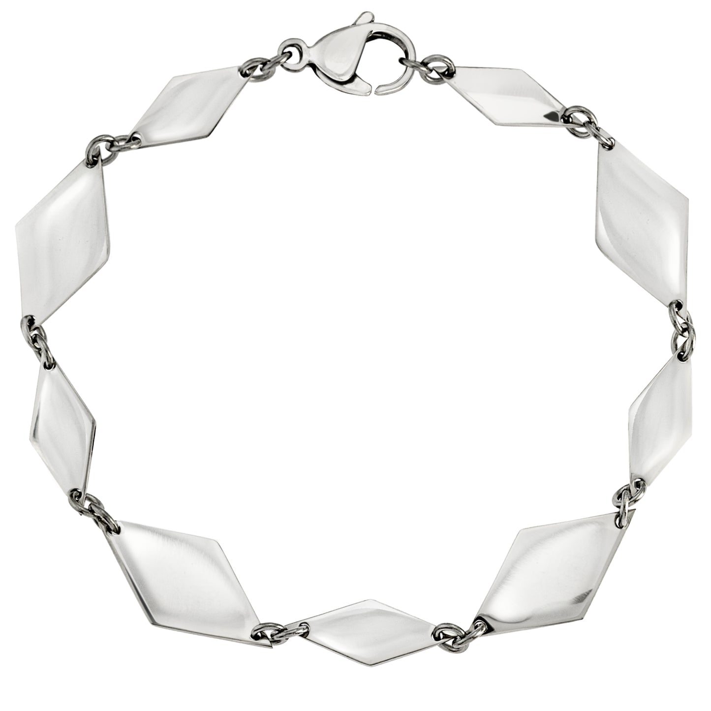 Modern Geometric Diamond Link Stainless Steel Bracelet with Lobster Clasp, 8.5 Inches