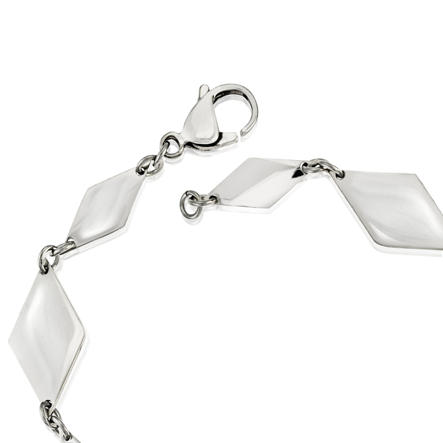 Modern Geometric Diamond Link Stainless Steel Bracelet with Lobster Clasp, 8.5 Inches