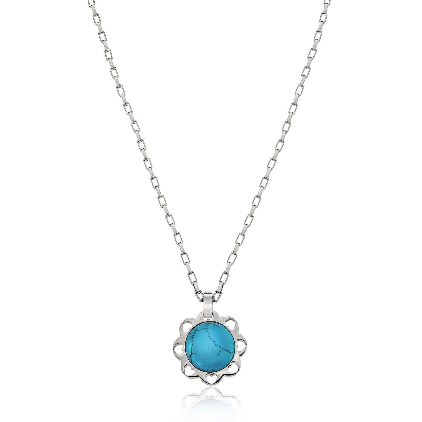 Turquoise Heart Frame Pendant Necklace with Paperclip Chain - Stainless Steel 18 Inch Necklace with Removable Pendant