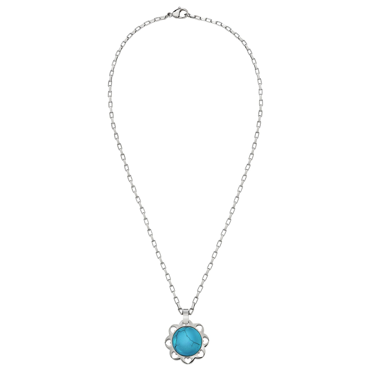 Turquoise Heart Frame Pendant Necklace with Paperclip Chain - Stainless Steel 18 Inch Necklace with Removable Pendant