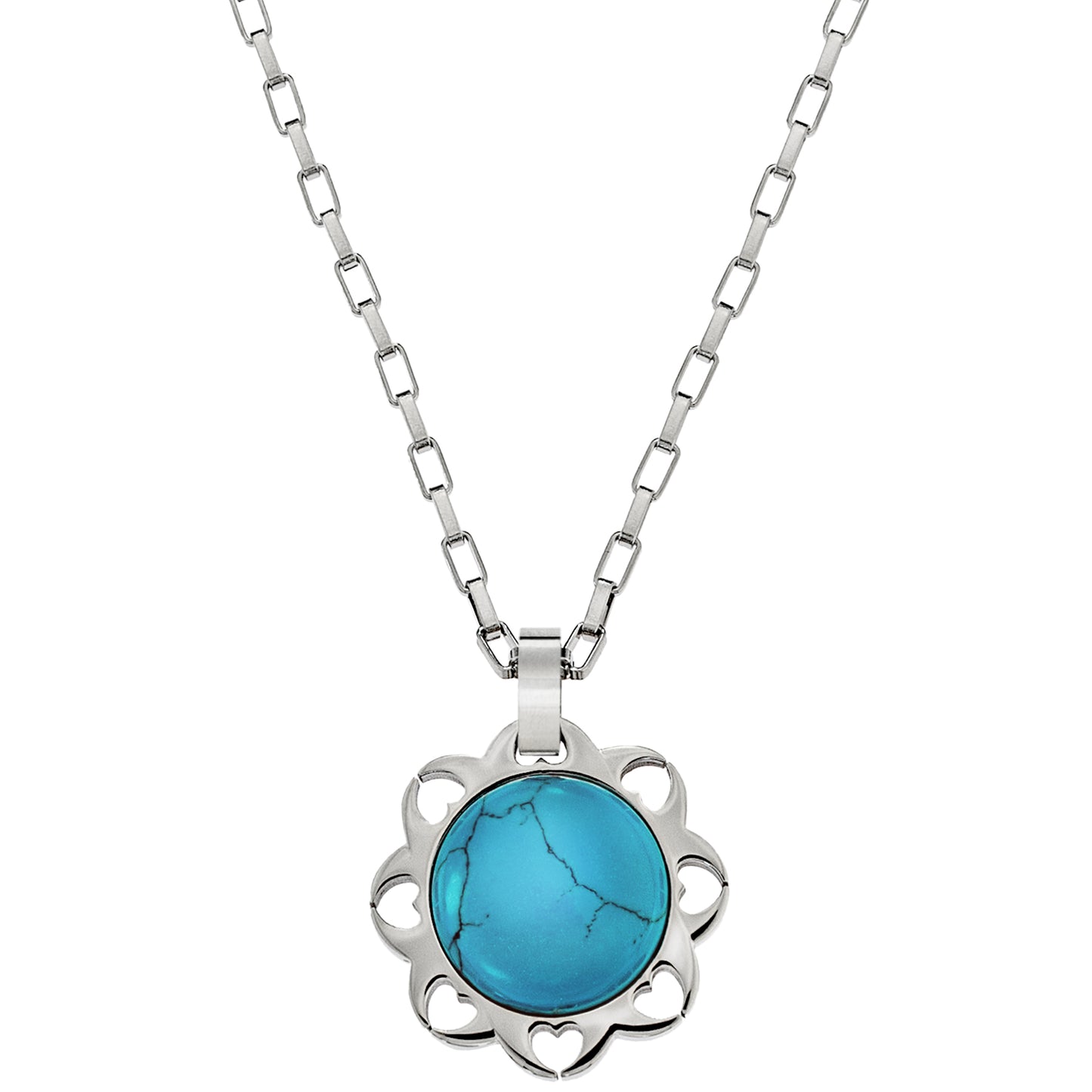 Turquoise Heart Frame Pendant Necklace with Paperclip Chain - Stainless Steel 18 Inch Necklace with Removable Pendant