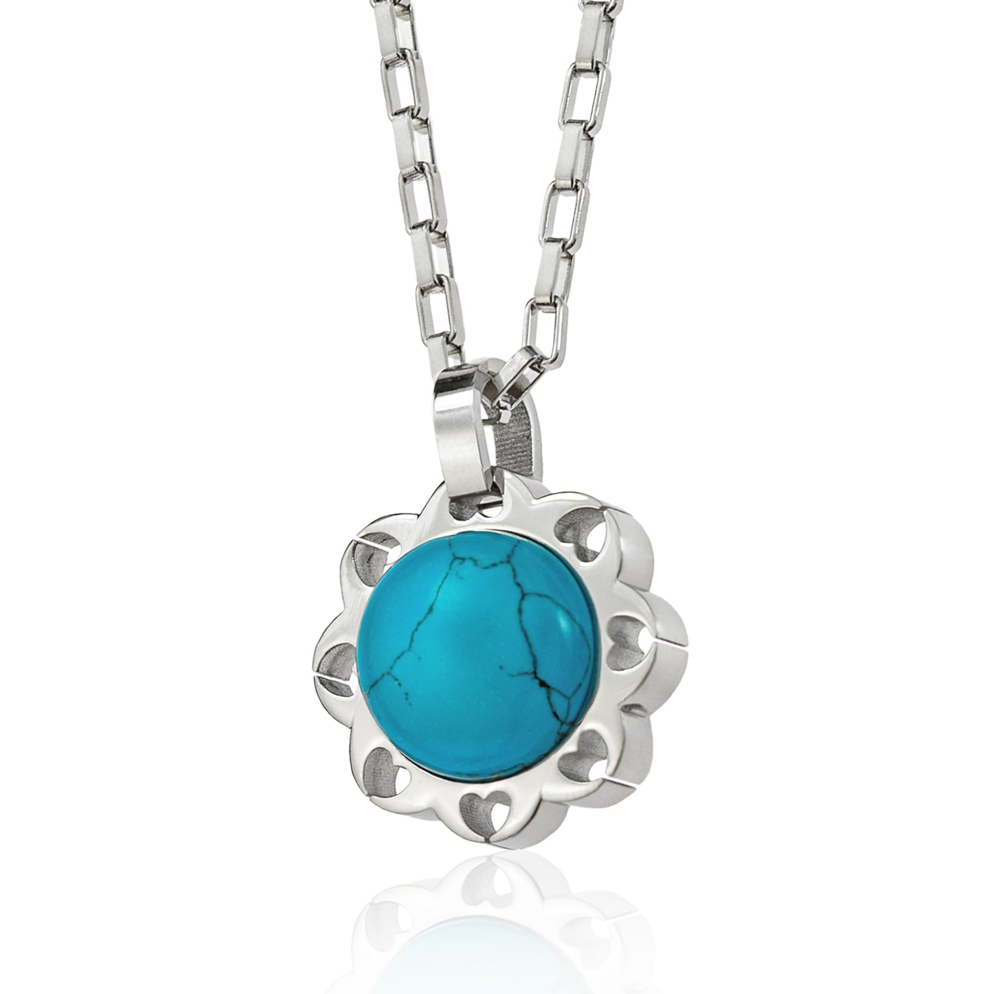 Turquoise Heart Frame Pendant Necklace with Paperclip Chain - Stainless Steel 18 Inch Necklace with Removable Pendant