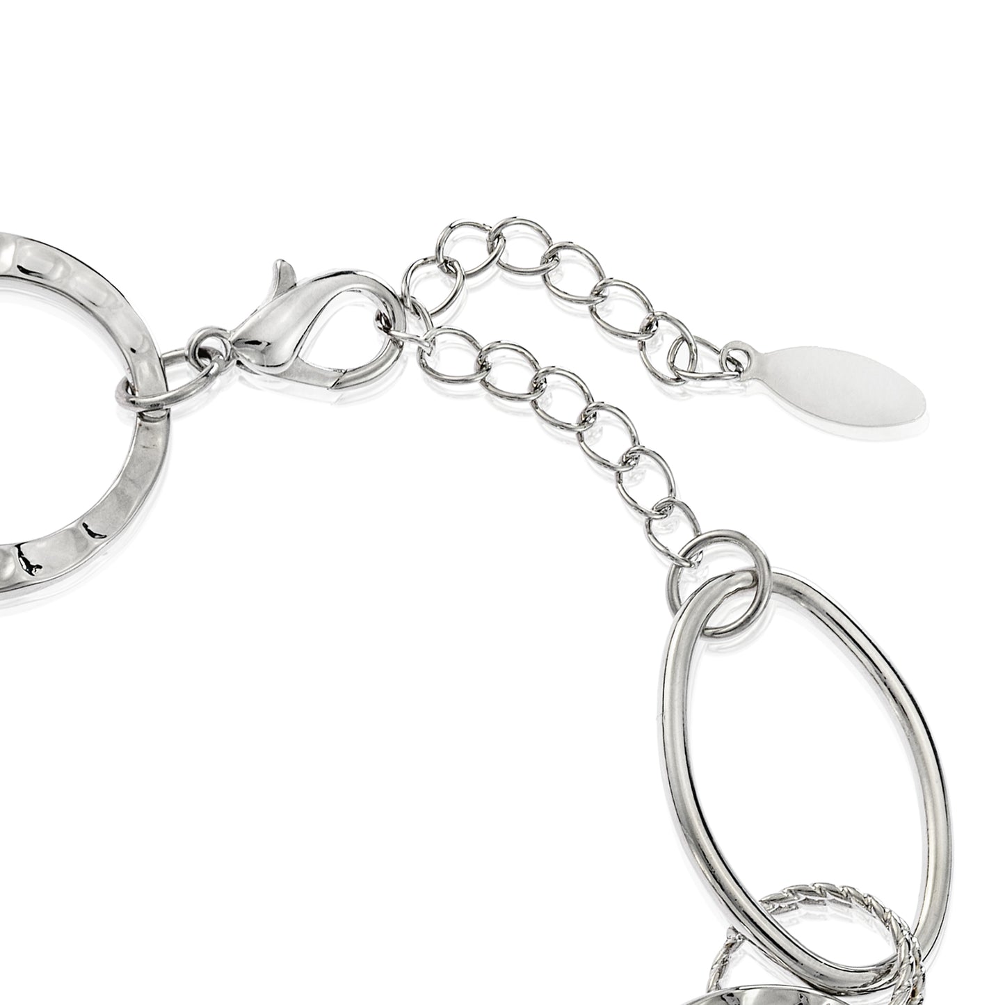 Silver Tone Circle Link Chain Bracelet with Textured and Smooth Rings
