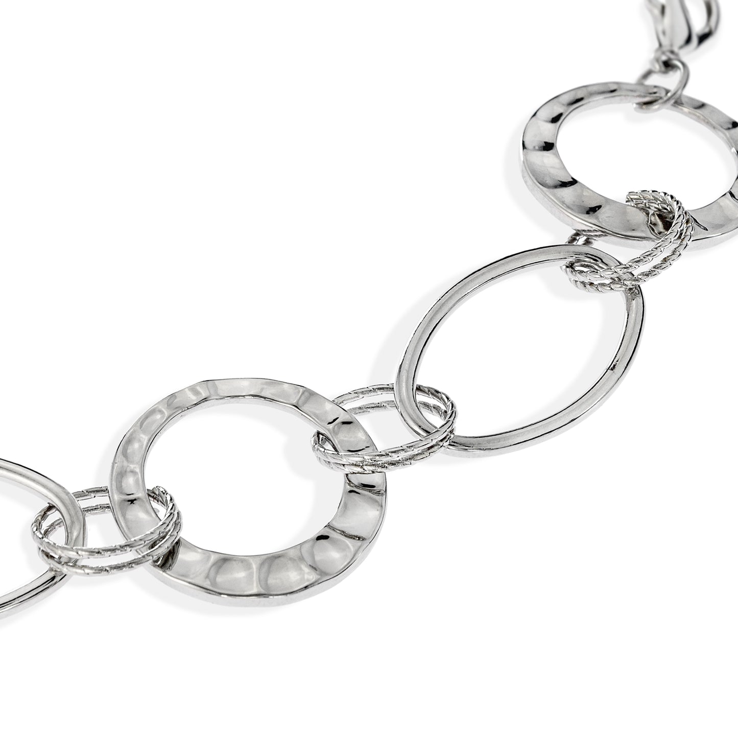 Silver Tone Circle Link Chain Bracelet with Textured and Smooth Rings