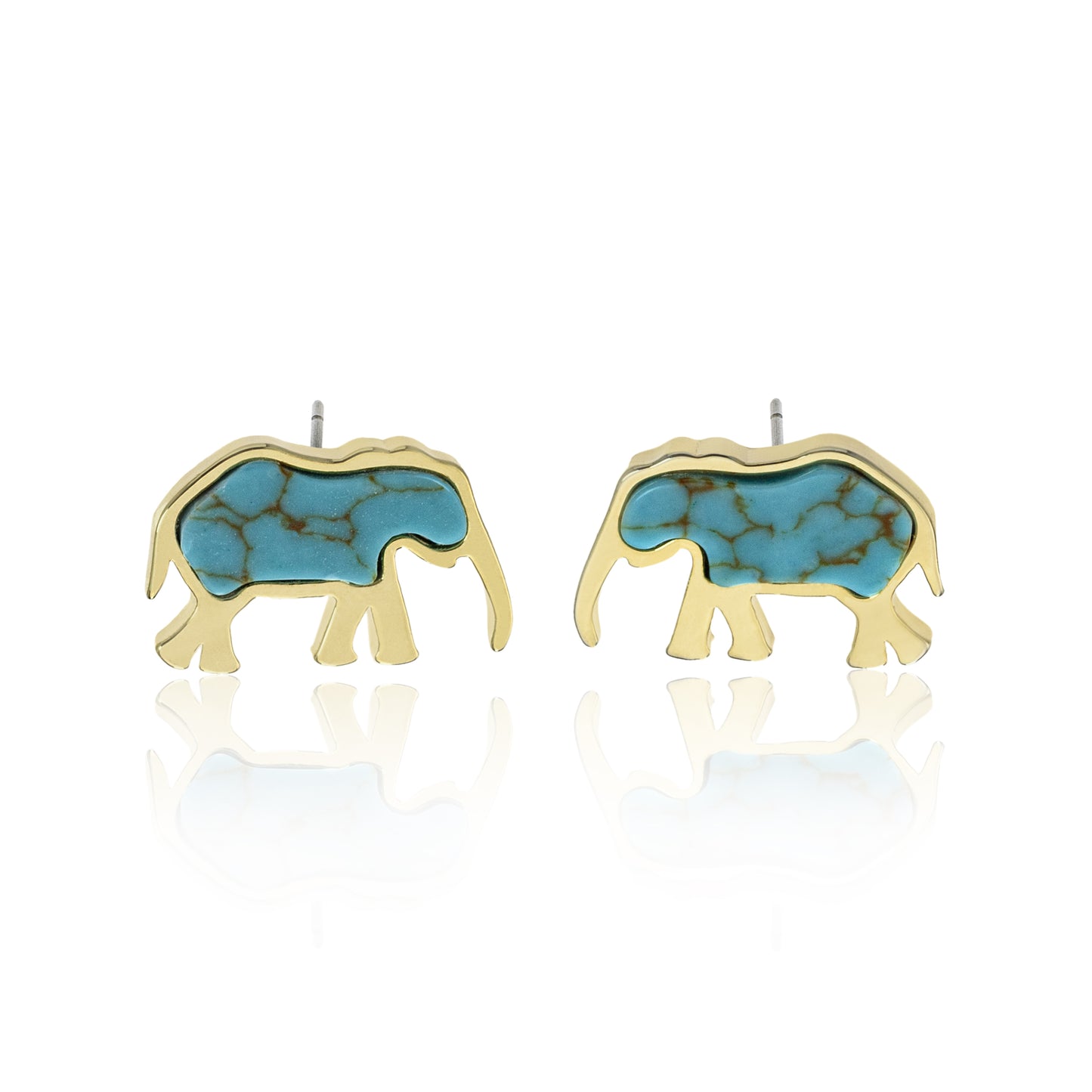 turquoise-turquoise earrings-elephant jewelry-elephant earrings-gold earrings-post earrings
