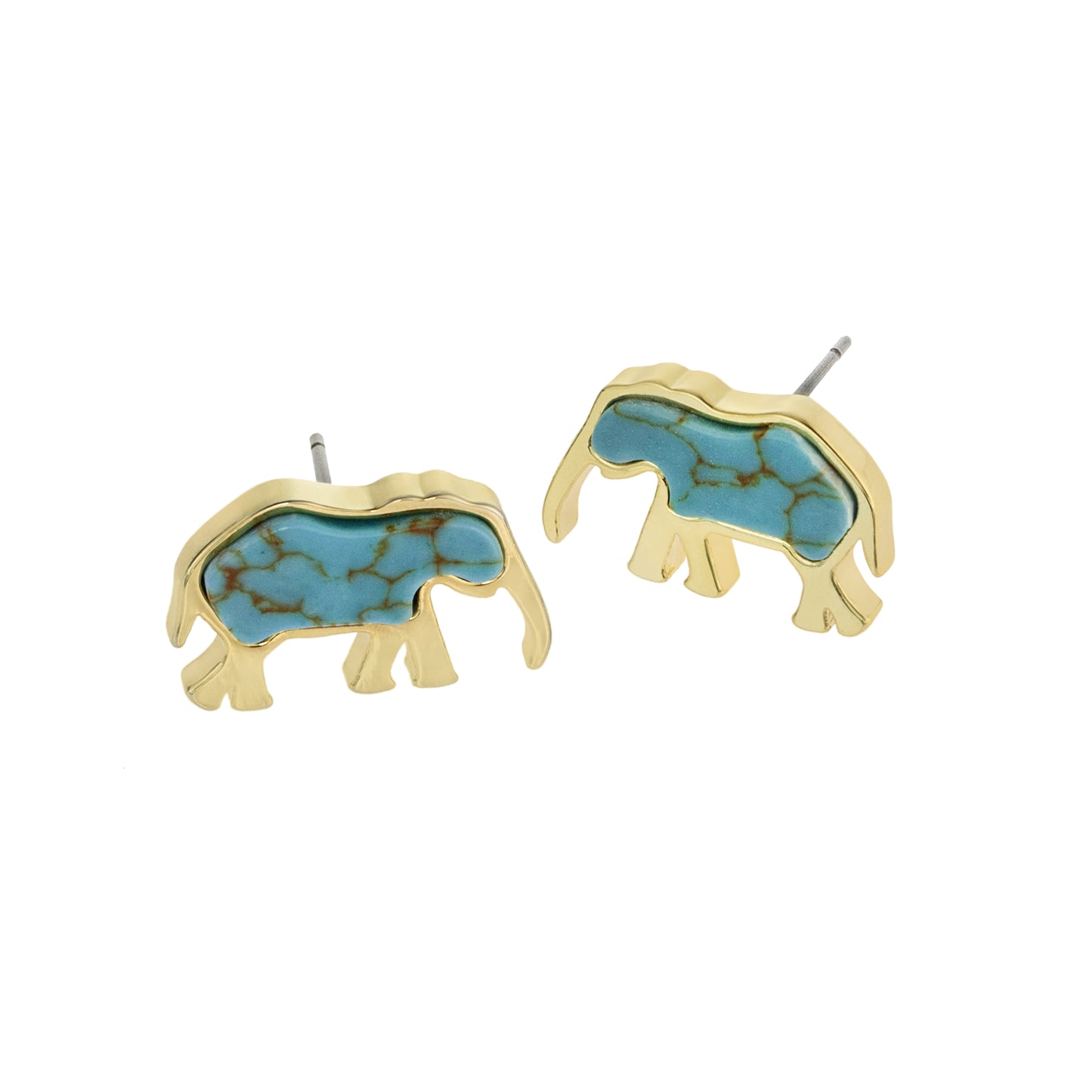 turquoise-turquoise earrings-elephant jewelry-elephant earrings-gold earrings-post earrings