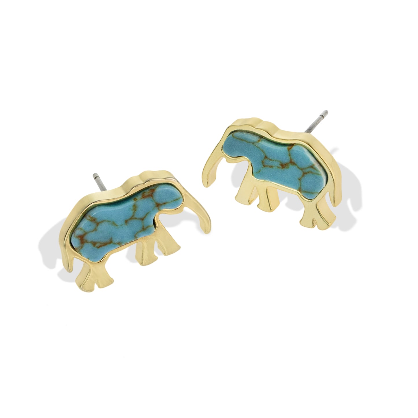 turquoise-turquoise earrings-elephant jewelry-elephant earrings-gold earrings-post earrings