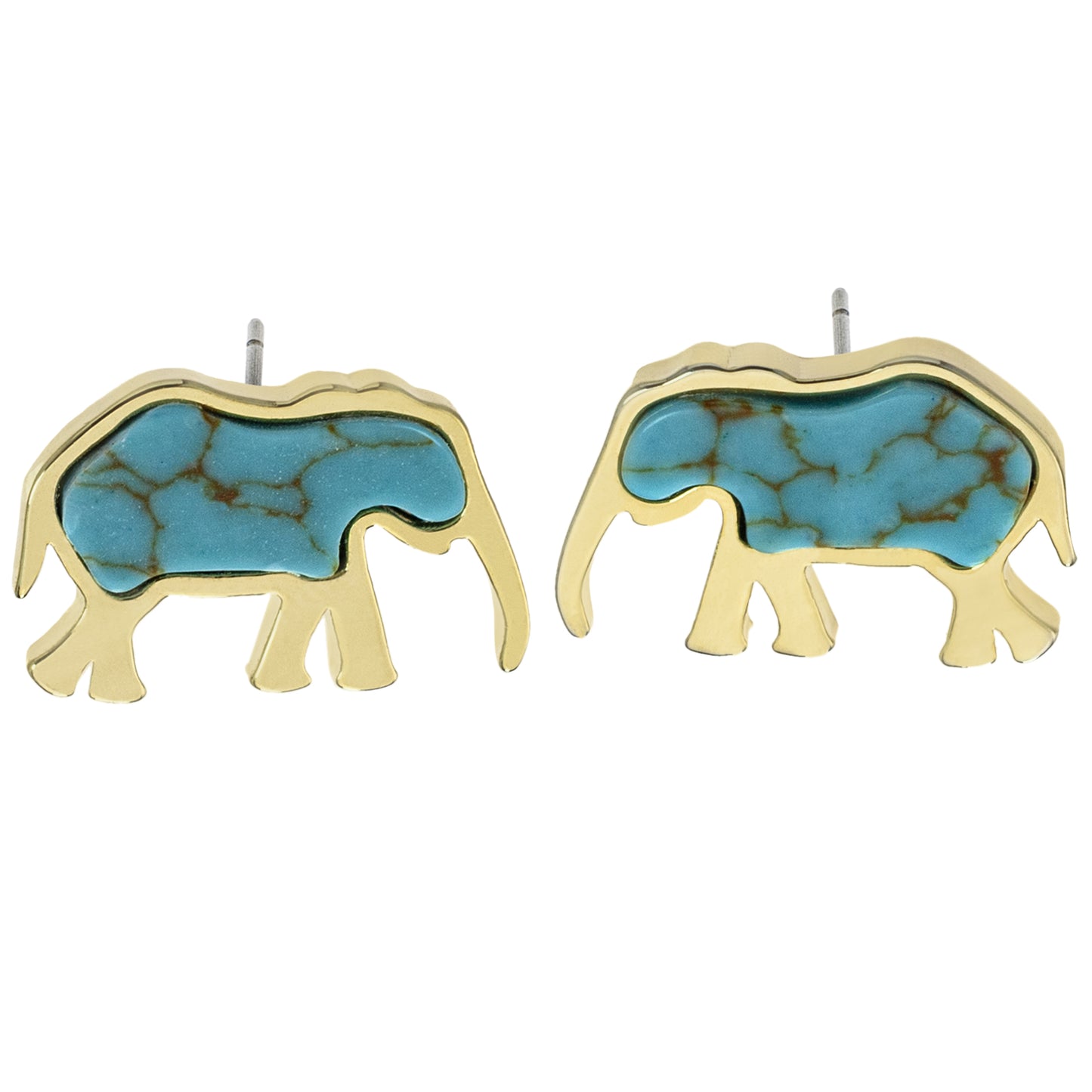 turquoise-turquoise earrings-elephant jewelry-elephant earrings-gold earrings-post earrings