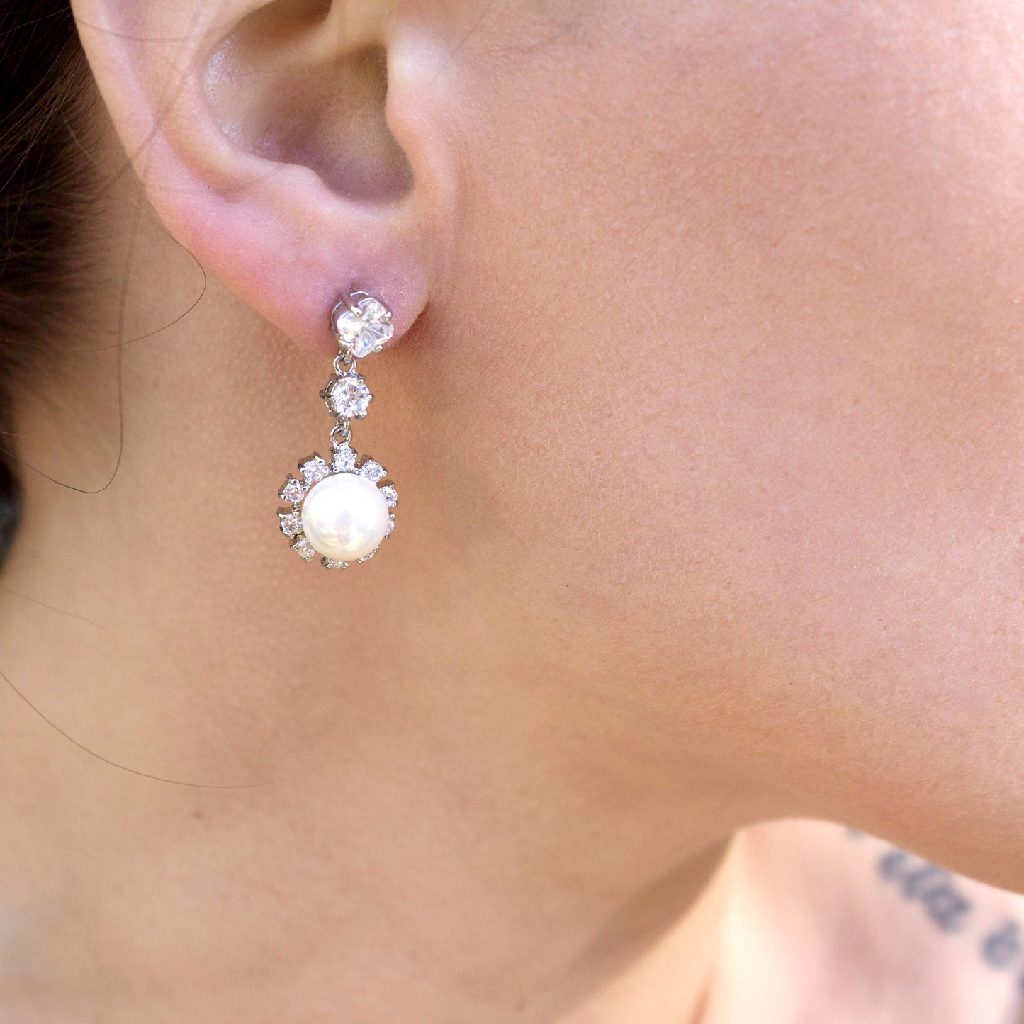 Elegant Pearl Drop Earrings with Austrian Crystal Accents - Wedding Bridal Special Occasion Jewelry