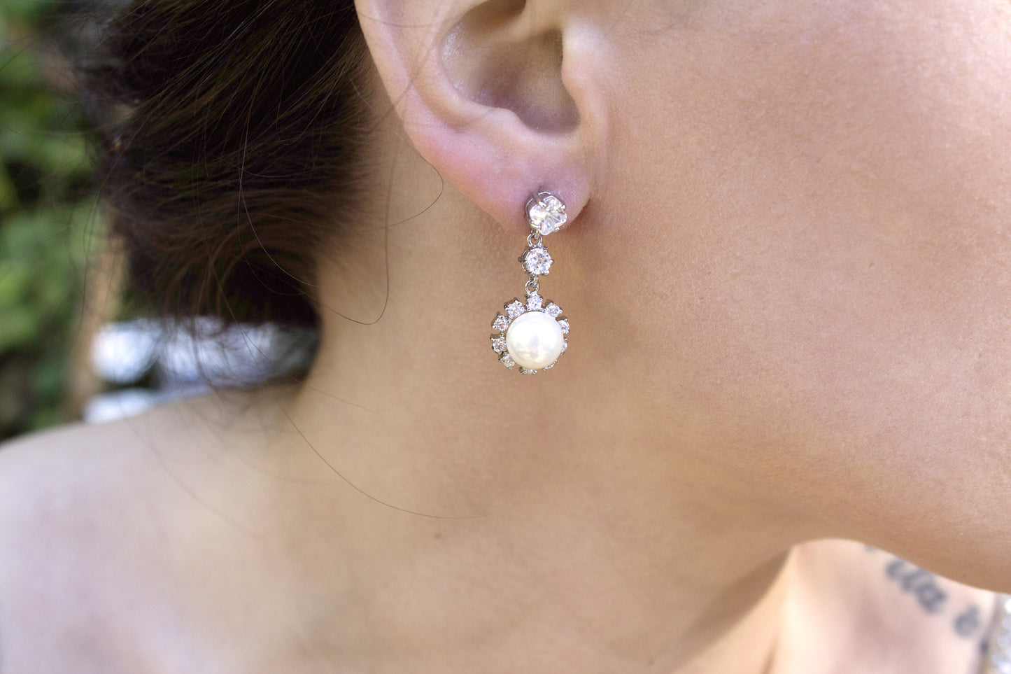 Elegant Pearl Drop Earrings with Austrian Crystal Accents - Wedding Bridal Special Occasion Jewelry