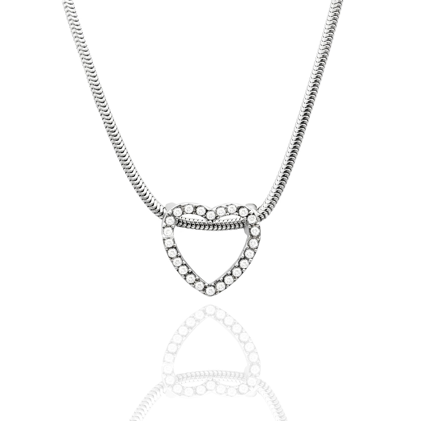 Austrian Crystal Heart Pendant Necklace with Extender Chain Silver Tone