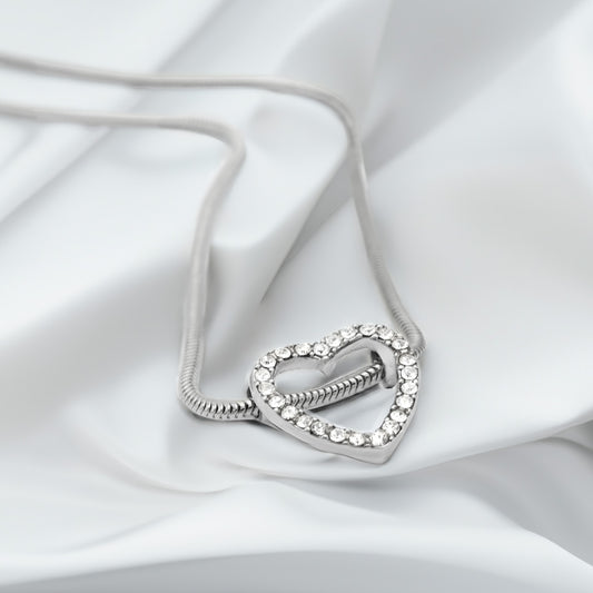 Austrian Crystal Heart Pendant Necklace with Extender Chain Silver Tone