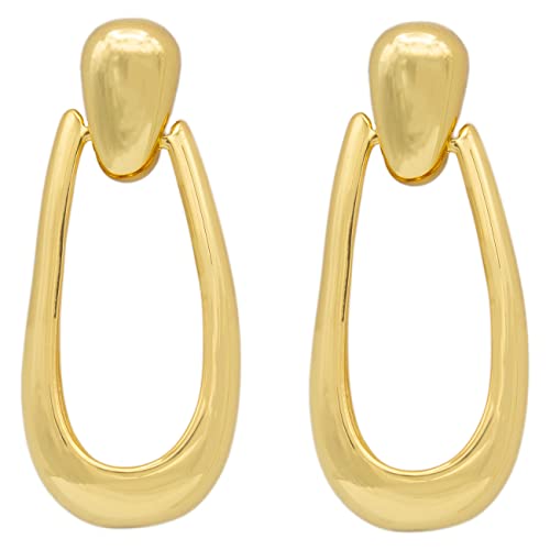 Classic Gold Door Knocker Drop Hoop Earrings 1.25 Inch